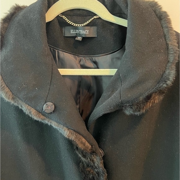 Ellen Tracy wool blend faux fur trim coat - Picture 3 of 16